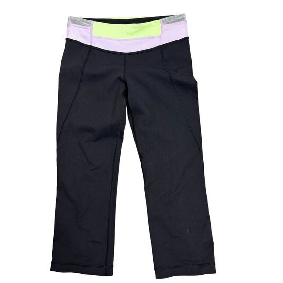 Lululemon Size 2 Tadasana Slit Crop Black Lilac Green Gray Active Workout Pant‎ - Picture 1 of 7